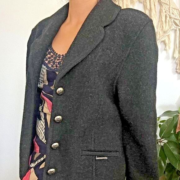 vtg wool geiger Austria sweater cardigan dark grey gray jacket 38 silver buttons - Picture 4 of 10
